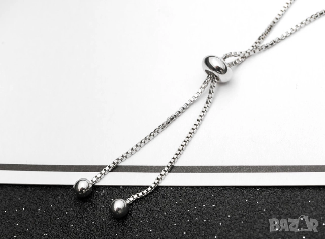 Стилна Гривна с Цирконий - Сребърно Покритие, Регулируема Дължина, Посребрена S925!, снимка 3 - Гривни - 52042543