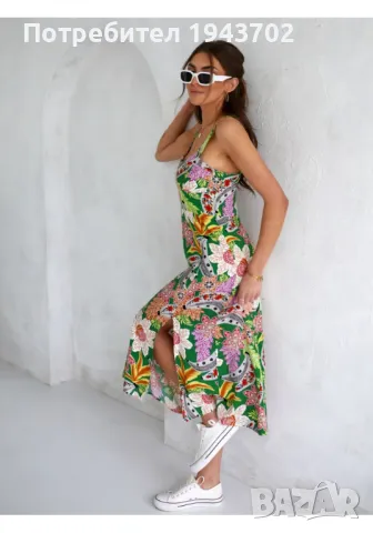 Зелена рокля на цветя, модел 3183, снимка 1