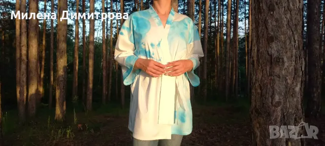 Ръчно рисувано сатенирано кимоно , снимка 4 - Сака - 48908015