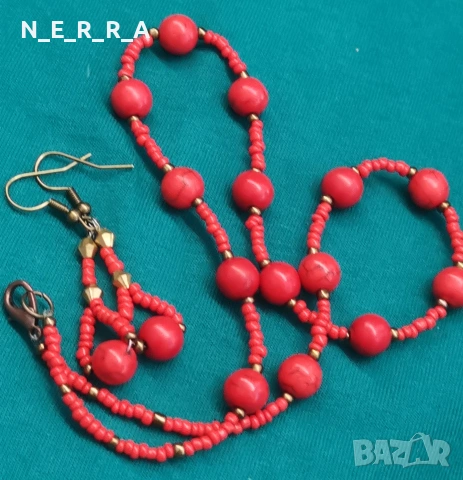 Колие и обици от червен тюркоаз
