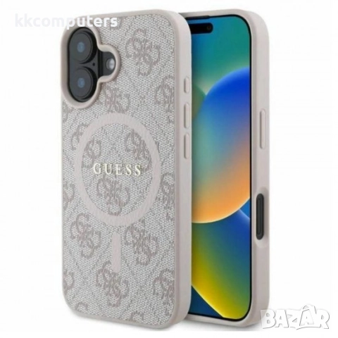 Оригинален кейс Guess HC MagSafe PU 4G Ring Classic Logo и Протектор За iPhone 16 (6.1), Розов