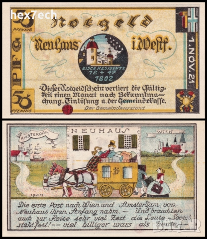 ❤️ Германия Neuhaus (Westfalen) 1921 50 пфенинга UNC нова ❤️