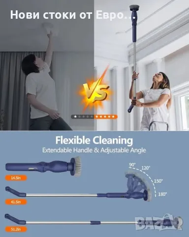 Електрическа четка за почистване Leebein, с 8 сменяеми глави, регулируема дълга дръжка 38-132 см, снимка 6 - Други - 48672886