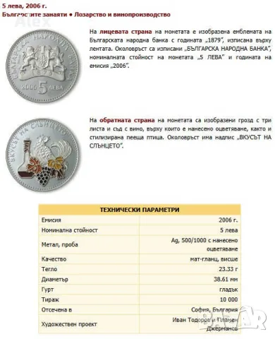Възпоменателна Колекционерска Монета Лозарство и винопроизводство  възпоменателна сребърна 