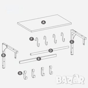 Стенна закачалка с рафт ,8 подвижни куки, снимка 7 - Закачалки - 54057226