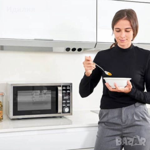 Микровълнова с грил и конвекция Black+Decker BXMZ900E – 25L, 900W, автоматични програми, снимка 4 - Микровълнови - 51723210