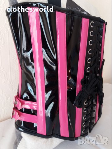 Лачен корсет под бюста в черно и розово Busk с метални банели, снимка 7 - Корсети, бюстиета, топове - 35025250