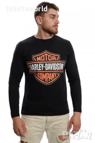 Нов мъжки комплект Harley Davidson: блуза с дълъг ръкав + шапка с козирка, снимка 2 - Блузи - 37700512