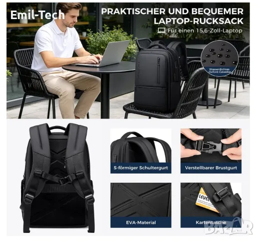 Разширяема раница за лаптоп 15.6″ 32.4L USB-A / USB-C, снимка 5 - Раници - 55960820