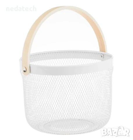 Метална кръгла кошница, Бял, Ø25x17.5см., снимка 2 - Кутии за съхранение - 51256709