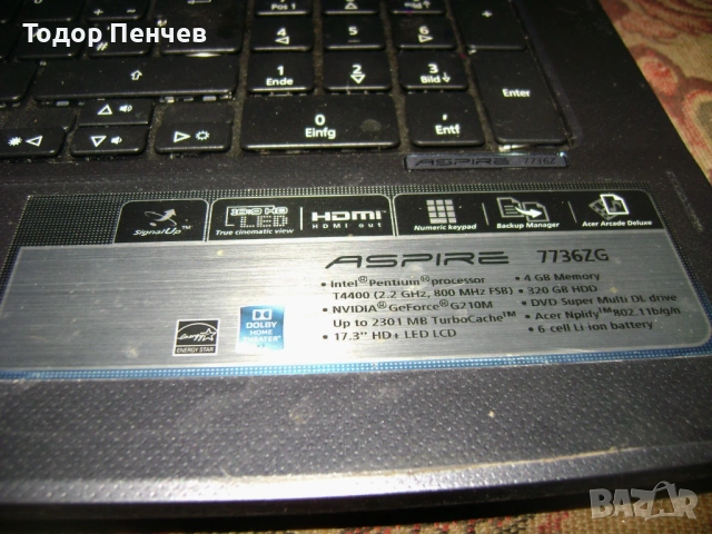 Acer Aspire 7736ZG - 17.3 LED, Dual Core, 4 GB RAM, 320 GB HDD, снимка 2 - Лаптопи за дома - 53928347