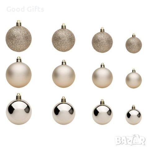 54 броя Комплект коледни топки + гирлянд, цвят Шампанско в 4 размера, снимка 2 - Други стоки за дома - 42672349