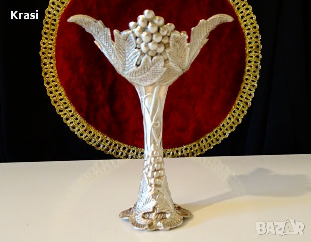 Посребрен свещник лози с грозде,маркиран, снимка 2 - Антикварни и старинни предмети - 38272998