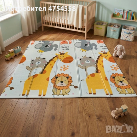 Двулицев образователен детски килим 180 х 200 см - водоустойчив, сгъваем, снимка 3 - Килими - 53992156