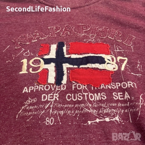 Мъжки пуловер с висока яка Napapijri, размер XL, бордо, памучен, снимка 5 - Суичъри - 52180567