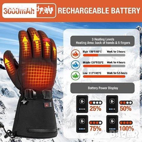 Нови Отопляеми Акумулаторни нагреваеми Термични Водоустойчиви ръкавици, снимка 2 - Ръкавици - 42449495