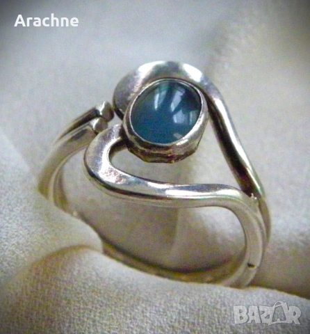 Сребърен пръстен с аквамарин, снимка 2 - Пръстени - 47074701