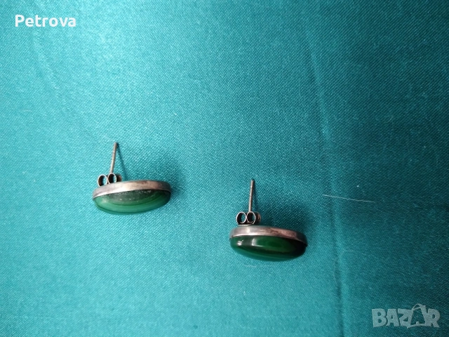 Сребърни обеци с Малахит, снимка 3 - Обеци - 53134628
