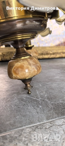 Италиански Полилей от месинг, Оникс и опал, снимка 6 - Полилеи - 51436040