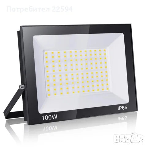100W LED прожектор за външно осветление 10 000 LM супер ярък IP66 6000 K студена бяла – Черен