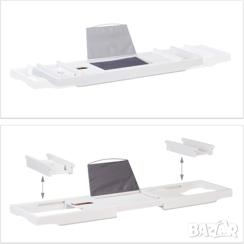 Relaxdays Bamboo Bathtub Caddy 75–109 см – Регулируема Поставка за Вана с Държач за Чаша Вино, Книга, снимка 3 - Други - 52123777