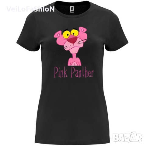 Нова дамска тениска с Пинко Розовата пантера в бял или черен цвят, снимка 2 - Тениски - 49313509