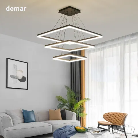 Модерен LED полилей, димируем, 3-слоен квадрат, регулиране на височина, снимка 5 - Полилеи - 48205109