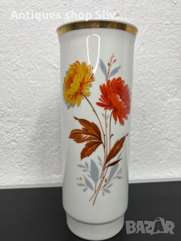 Немска порцеланова ваза с флорални мотиви. №5080, снимка 2 - Антикварни и старинни предмети - 44292740
