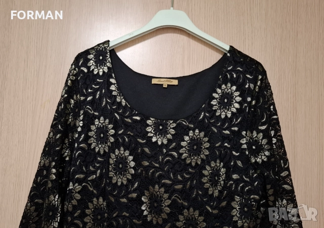 ИЗКЛЮЧИТЕЛНО КРАСИВА черна дантелена рокля на златисти цветя, снимка 4 - Рокли - 52568885