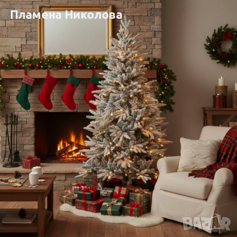 Коледна елха с вградени лампички по връхчетата