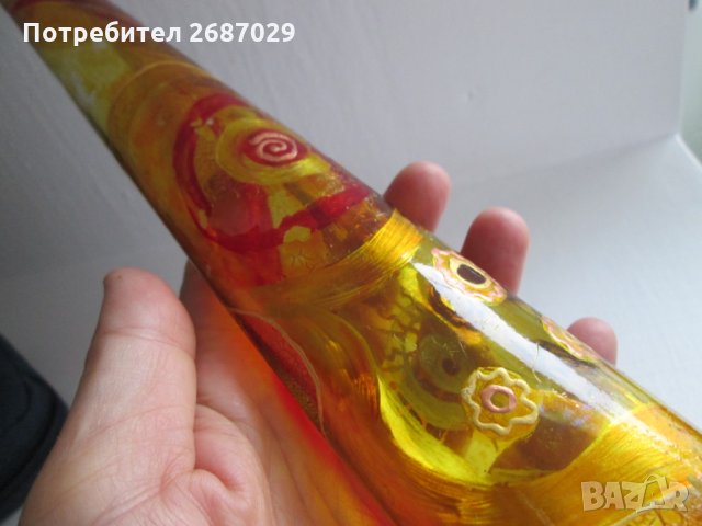 стара жълта стъклена рисувана ваза, снимка 2 - Вази - 31802492