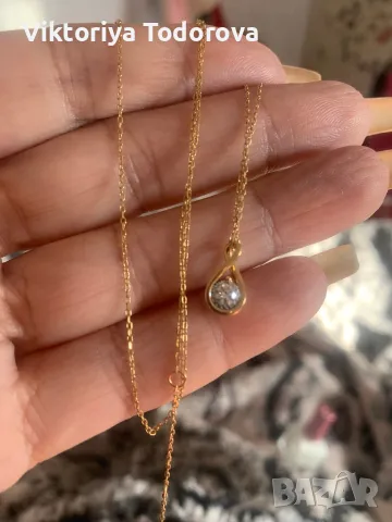 Ново сребърно- позлатено колие с диамант 0,20к-САМО ТАЗИ СЕДМИЦА!, снимка 1