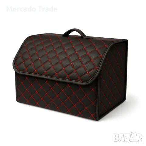 Луксозен кожен органайзер Mercado Trade, Сгъваем, С червен шев, 55х30х30см.