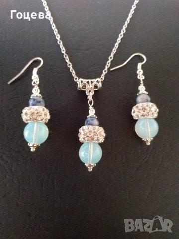 Красиви обици и колие със скъпоценни камъни,  Содалит и красиви елементи тип Пандора 