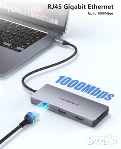 Нов хъб 9 в 1 USB-C докинг станция с 4K HDMI и Gigabit Ethernet USB C адаптер, снимка 5 - Друга електроника - 49451185