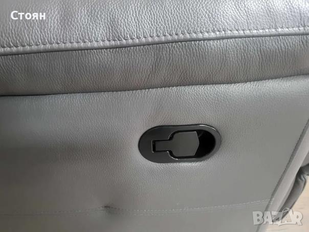 Сиво-лилав кожен диван двойка с ръчен релаксиращ механизъм, снимка 9 - Дивани и мека мебел - 44701782