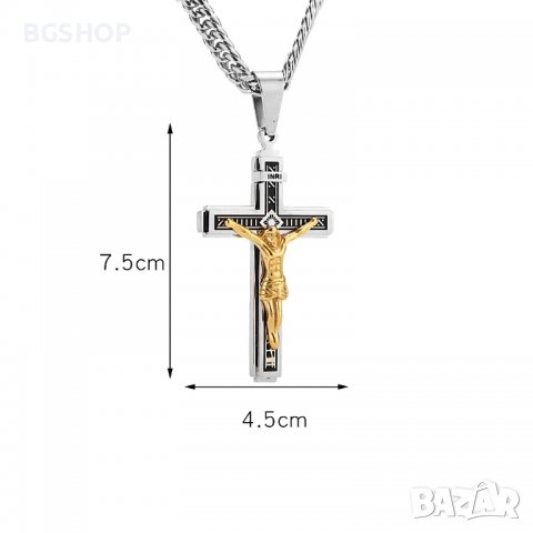 Кръст Колие Иисус Христос Разпятие - Silver / Gold, снимка 3 - Колиета, медальони, синджири - 36347326