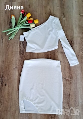 Бяла блуза и пола с цепка, комплект