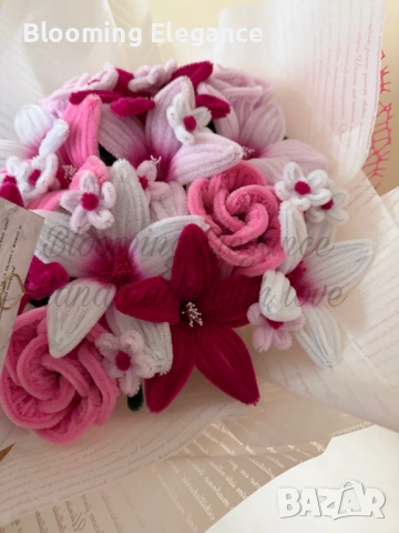 Вечен букет от плюшена тел - ръчна изработка, снимка 2 - Романтични подаръци - 54173979