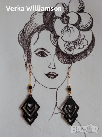  Черни обици от дърво модел 7, снимка 2 - Обеци - 48331270