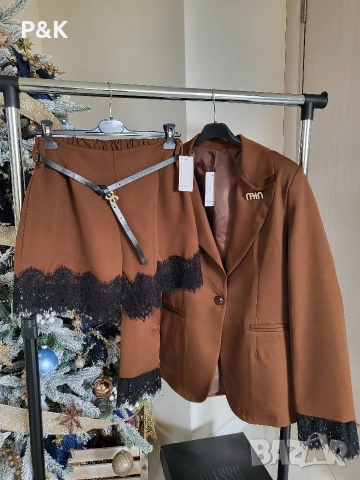 Комплект сако и панталонки с дантела, снимка 2 - Комплекти - 52720328