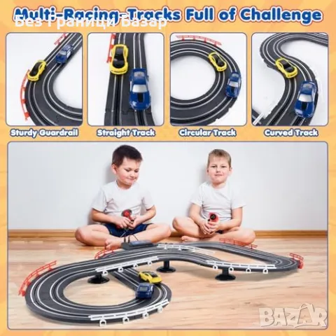 Нов Електрически състезателен пистов комплект с 2 коли и контролери, снимка 3 - Коли, камиони, мотори, писти - 47838867