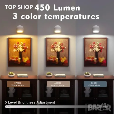 Безжична, магнитна LED стенна лампа с гласово , дистанционно и сензорно управление, снимка 2 - Лед осветление - 49866250