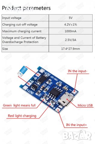 Зарядно устройство модул платка 5V 1A Micro USB type-c 18650 литиева батерия, снимка 3 - Друга електроника - 29314288