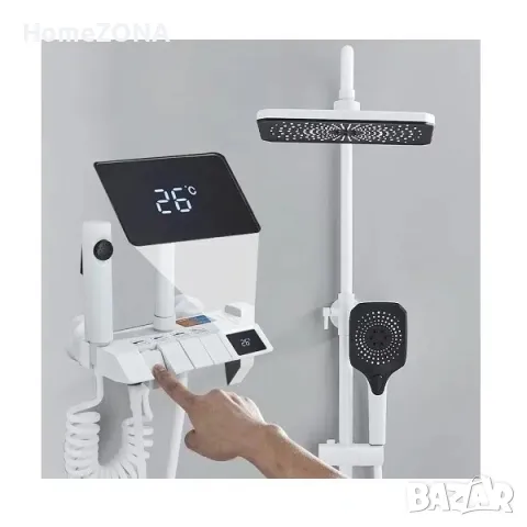 Душ система ELITE Pro 25, термостатен смесител, пиано бутони, Led дисплей, бял мат