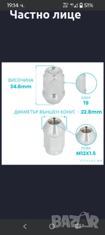 Гайки за джанти 12х1.5, снимка 4 - Части - 54045545
