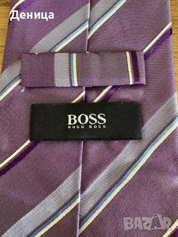 Hugo Boss 100% копринена вратовръзка в лилави нюанси , снимка 4 - Други - 56002660