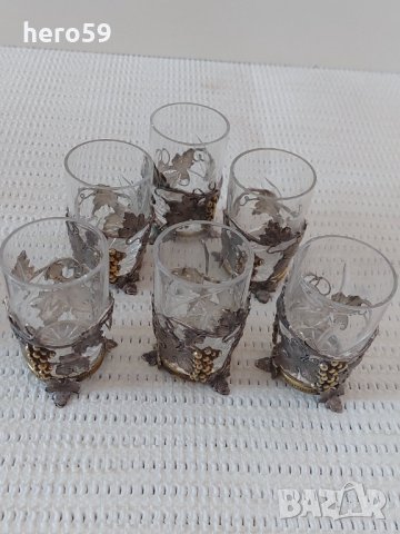 Руски сребърни чаши с кана-сребро 84 и кристал, снимка 12 - Антикварни и старинни предмети - 35623818