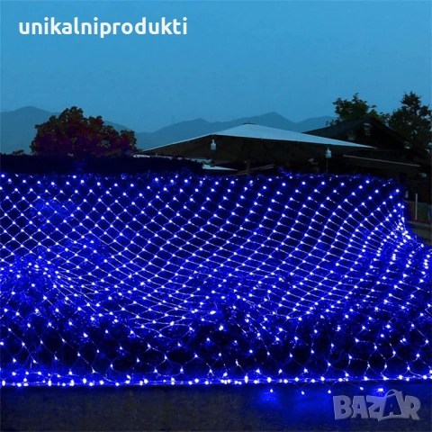 Коледни лампички професионална LED мрежа 6м х 4м студено бяла светлина 