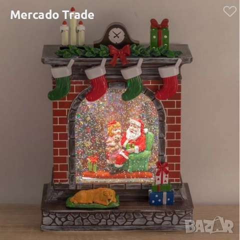 Коледна камина със снежни топки Mercado Trade, LED светлина и музика